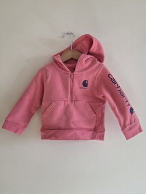 Carhartt Kids' Pink Half-Zip Hoodie with Logo Sleeve